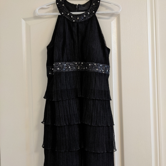 Laura Petite Beaded Halter Neck Fitted Black Dress - Picture 1 of 7